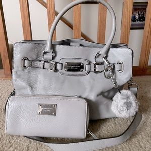 Michael Kors handbag, wallet and Pom keychain